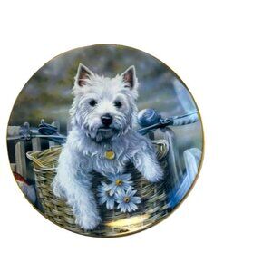 Vintage Plate Hitching a Ride West Highland Terrier Dog Westie 8" Danbury Mint